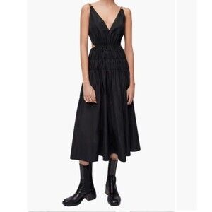 Maje Rope Strap Shirred Cutout Midi Dress 34 XS